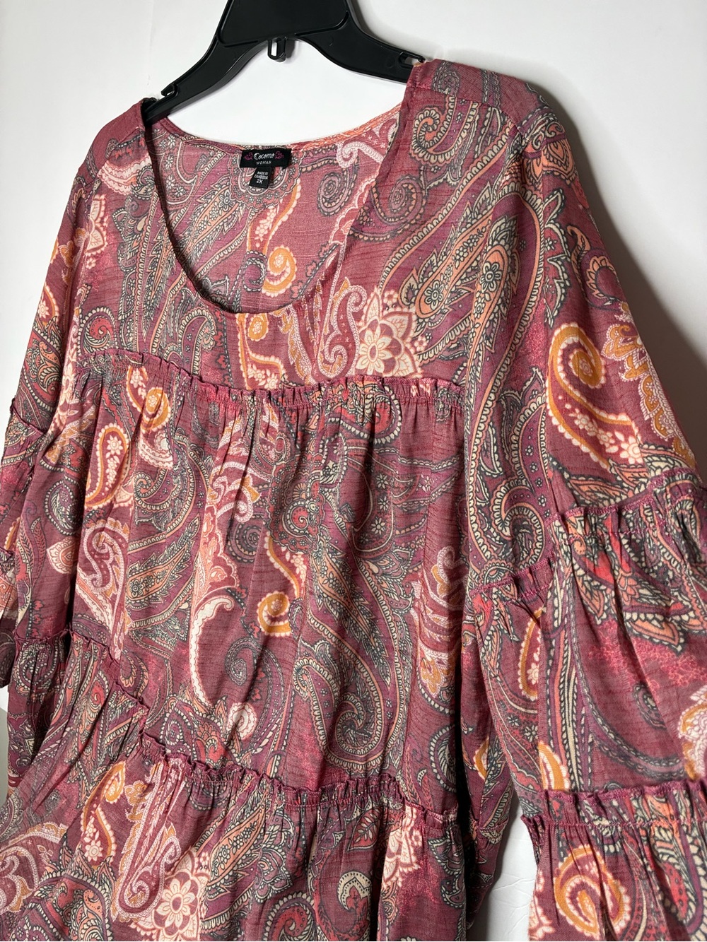 Cocomo Mauve Paisley Tiered Tunic with Mustard Accents